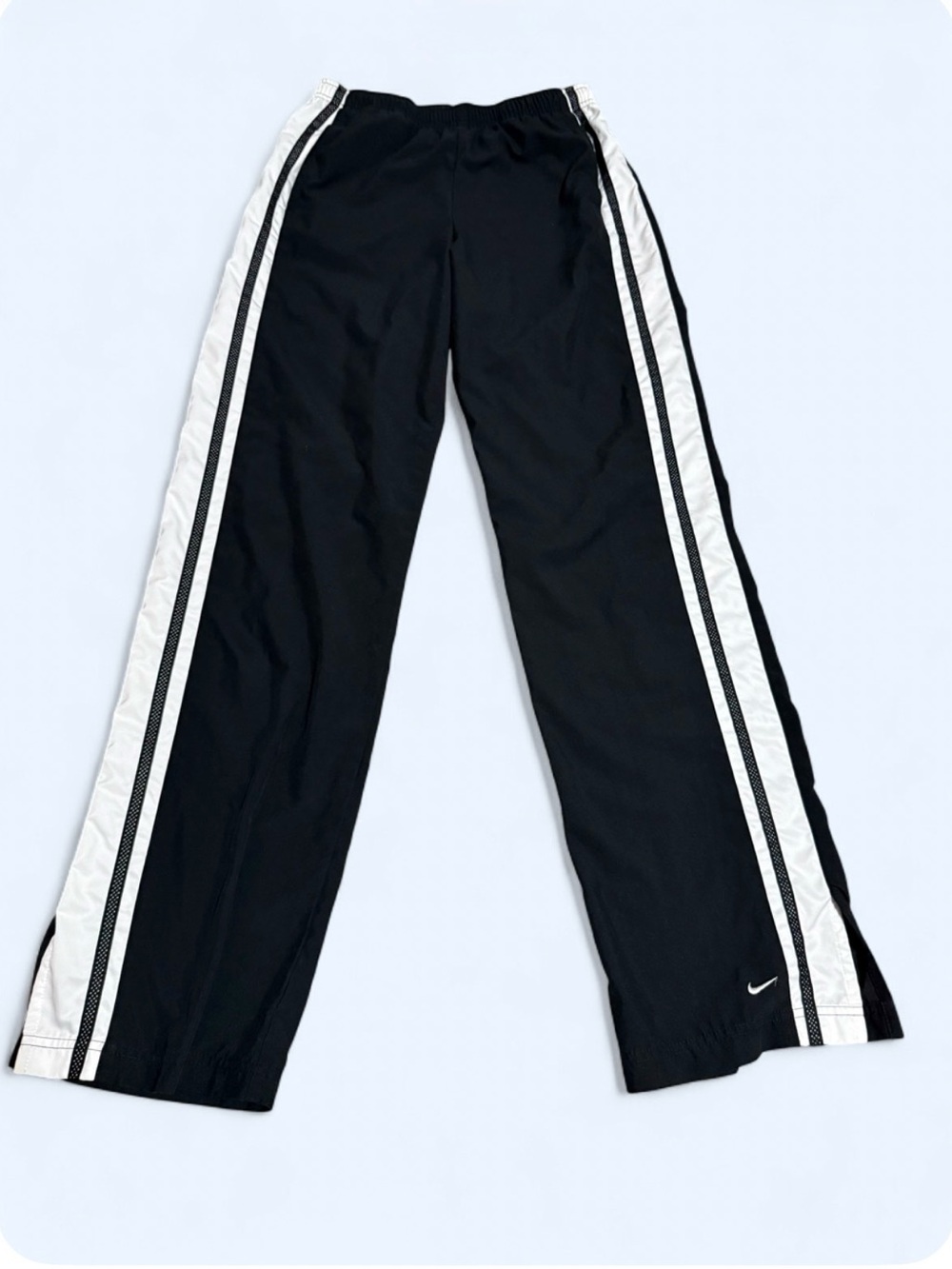 Y2K Nike Kids Black Track Pants with White Side Stripes Large